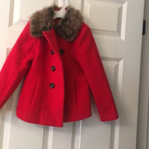 George Other - George girls faux fur collared red pea coat (6-6x)